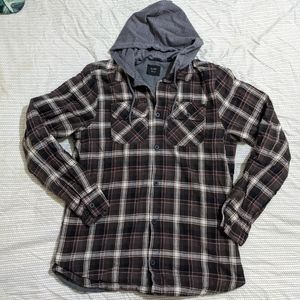 Globe hooded flannel button up jacket